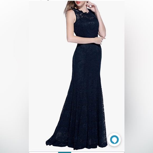 Lace Navy blue full length dress - Picture 2 of 5